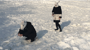 两团雪球快速摇动：冰天雪地中的奇妙动态景象